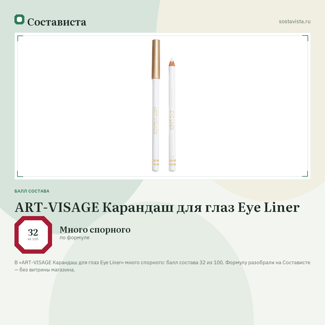 ART-VISAGE Карандаш для глаз Eye Liner: балл состава 32 из 100 — Состависта