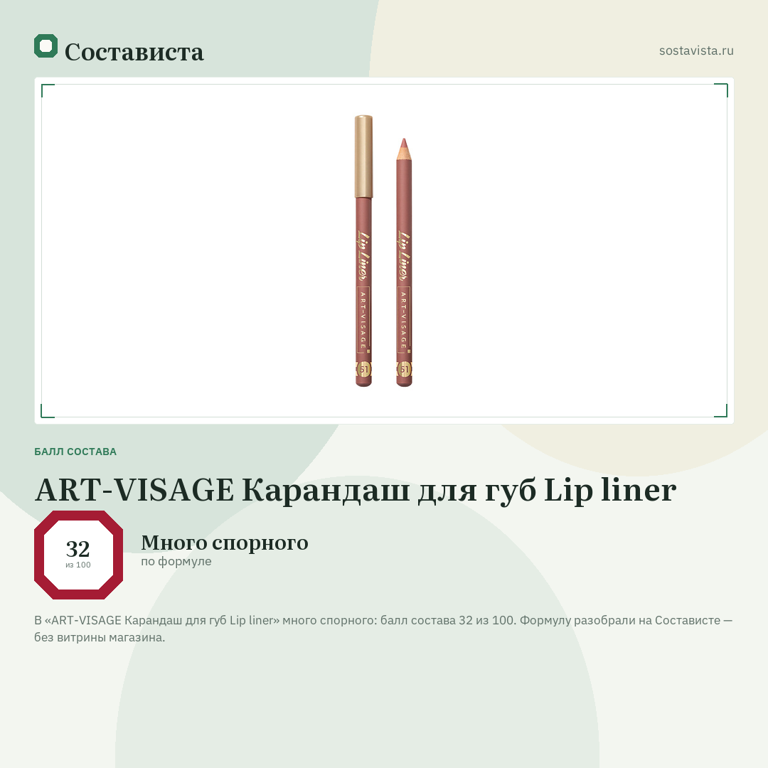 ART-VISAGE Карандаш для губ Lip liner: балл состава 32 из 100 — Состависта