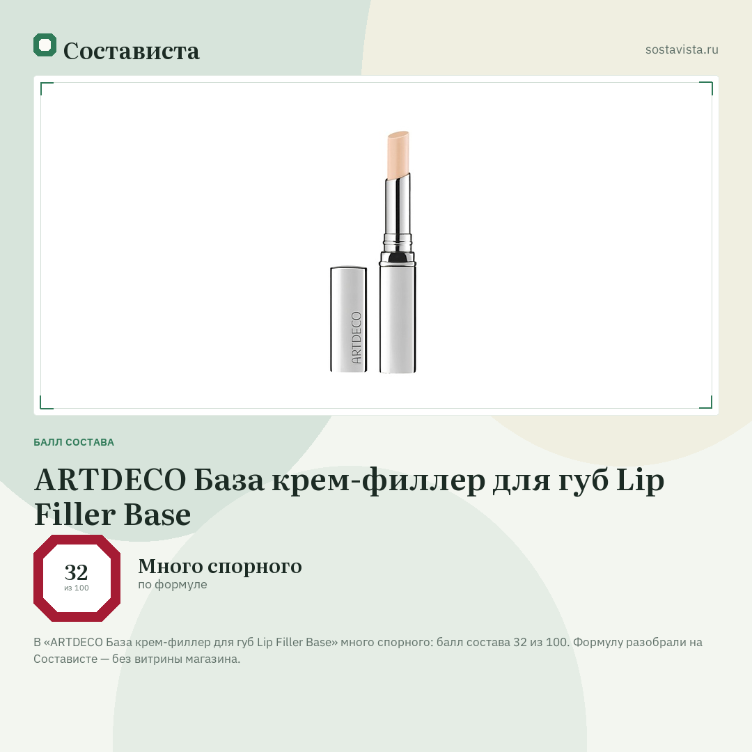ARTDECO База крем-филлер для губ Lip Filler Base: балл состава 32 из 100 — Состависта