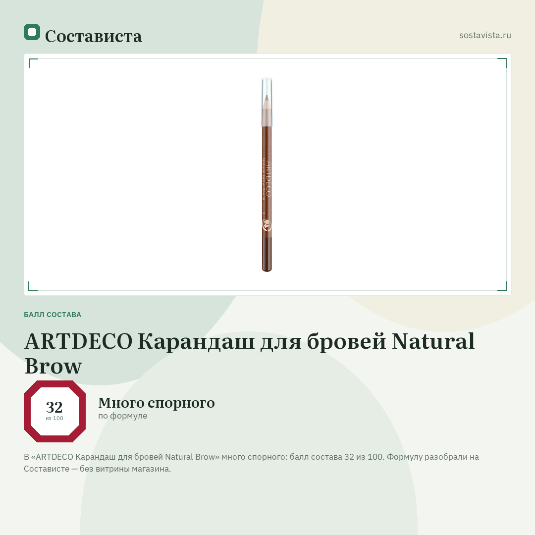 ARTDECO Карандаш для бровей Natural Brow: балл состава 32 из 100 — Состависта