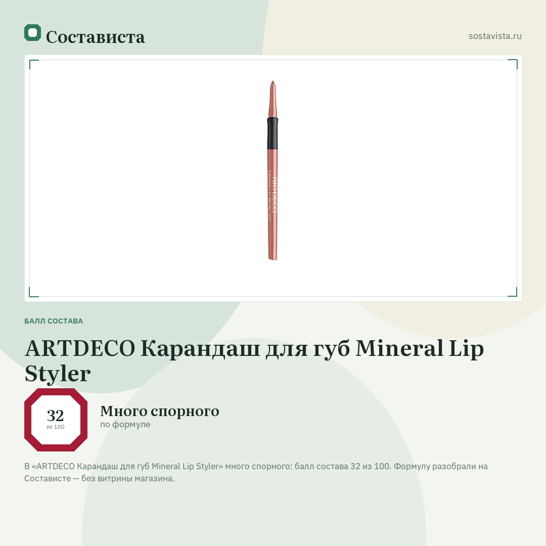 ARTDECO Карандаш для губ Mineral Lip Styler: балл состава 32 из 100 — Состависта