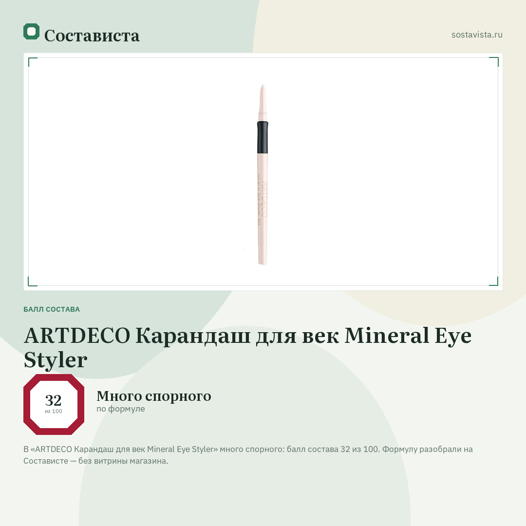 ARTDECO Карандаш для век Mineral Eye Styler: балл состава 32 из 100 — Состависта