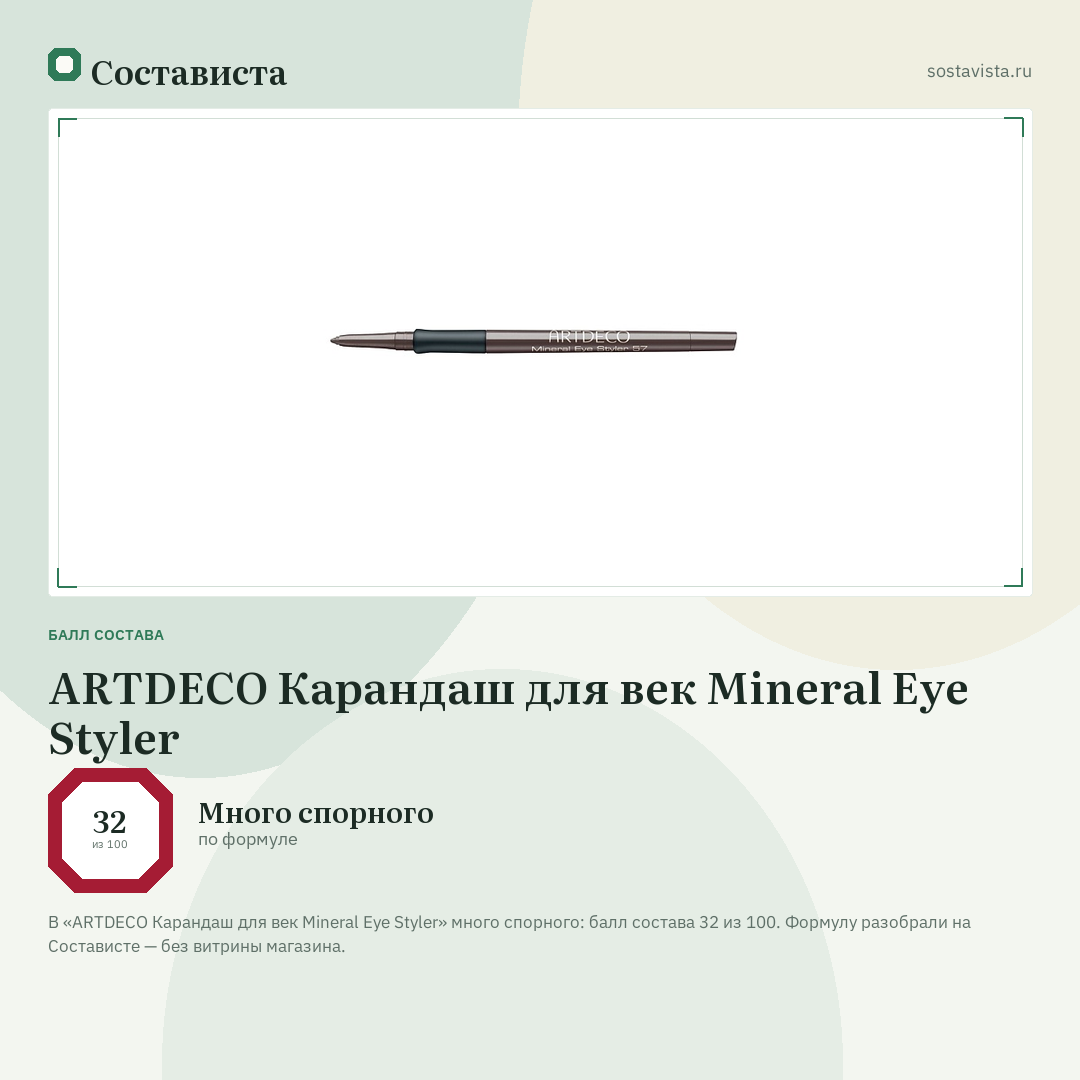 ARTDECO Карандаш для век Mineral Eye Styler: балл состава 32 из 100 — Состависта