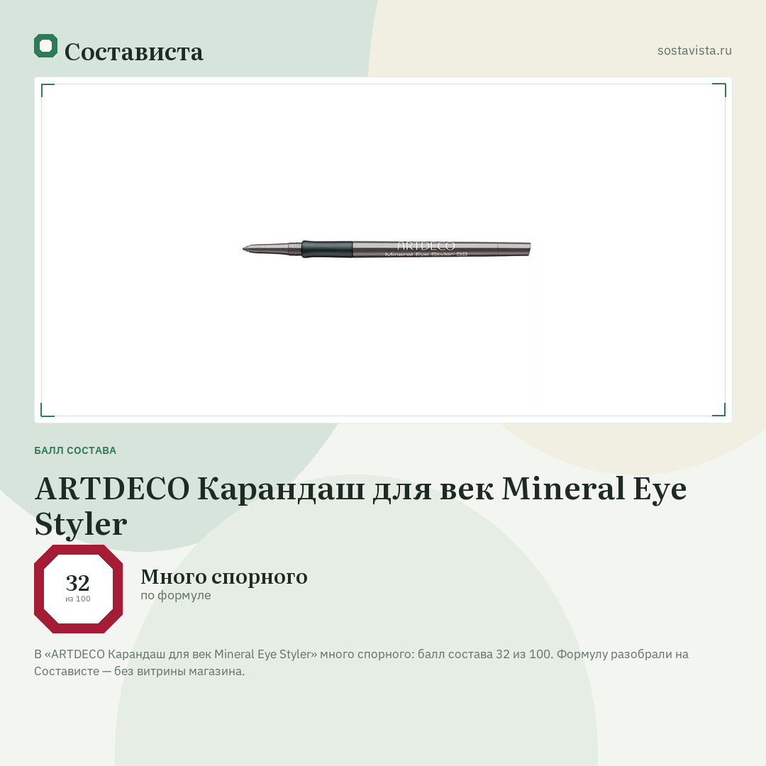 ARTDECO Карандаш для век Mineral Eye Styler: балл состава 32 из 100 — Состависта