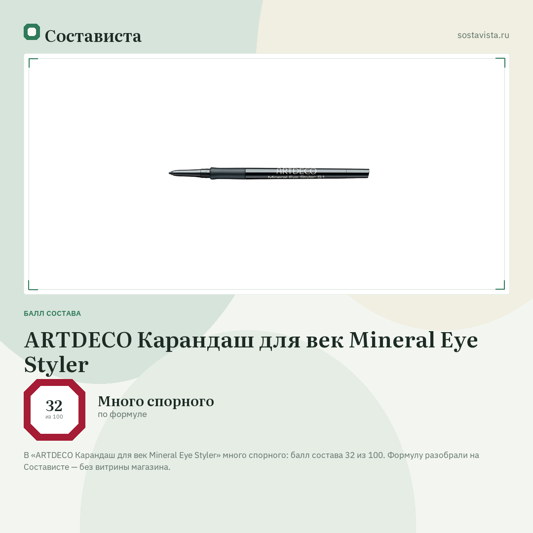 ARTDECO Карандаш для век Mineral Eye Styler: балл состава 32 из 100 — Состависта