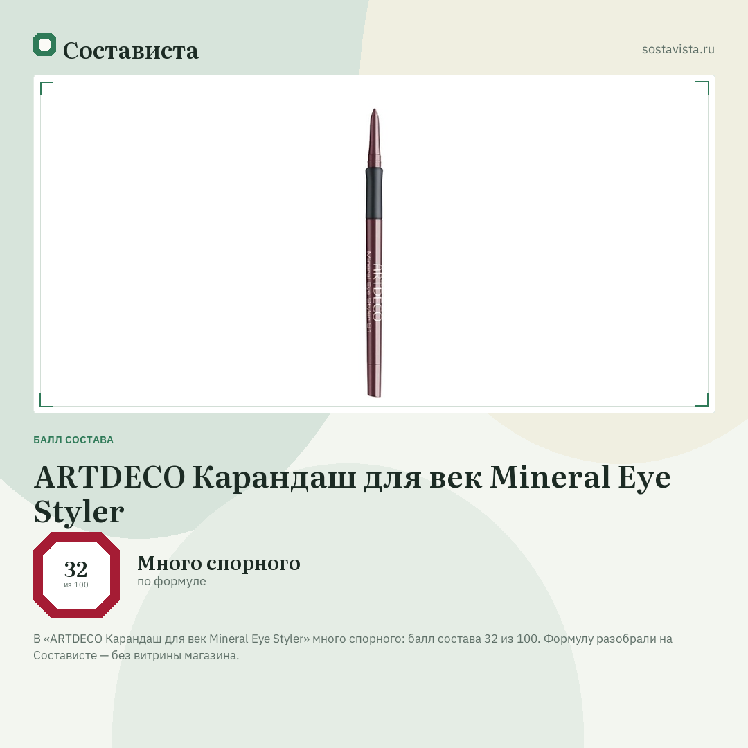 ARTDECO Карандаш для век Mineral Eye Styler: балл состава 32 из 100 — Состависта
