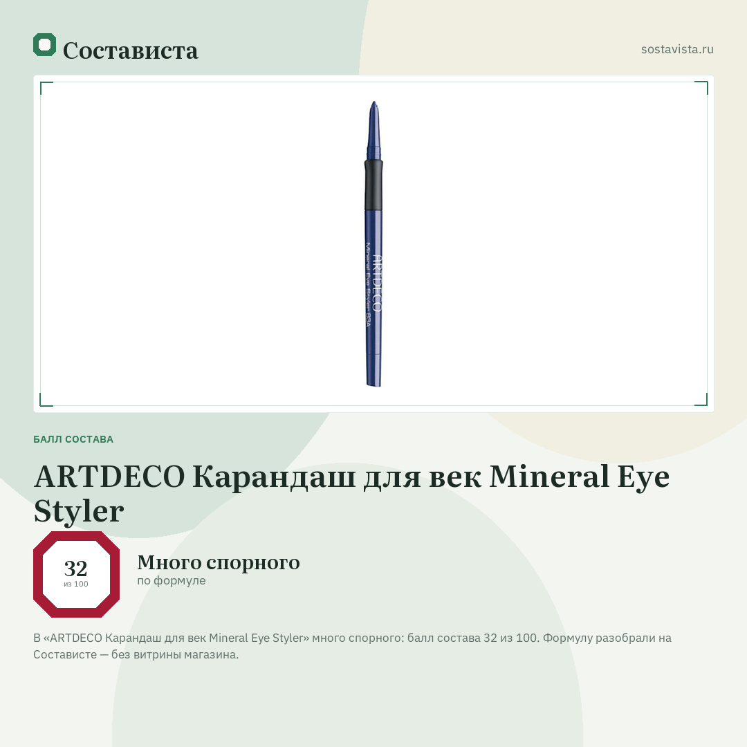 ARTDECO Карандаш для век Mineral Eye Styler: балл состава 32 из 100 — Состависта