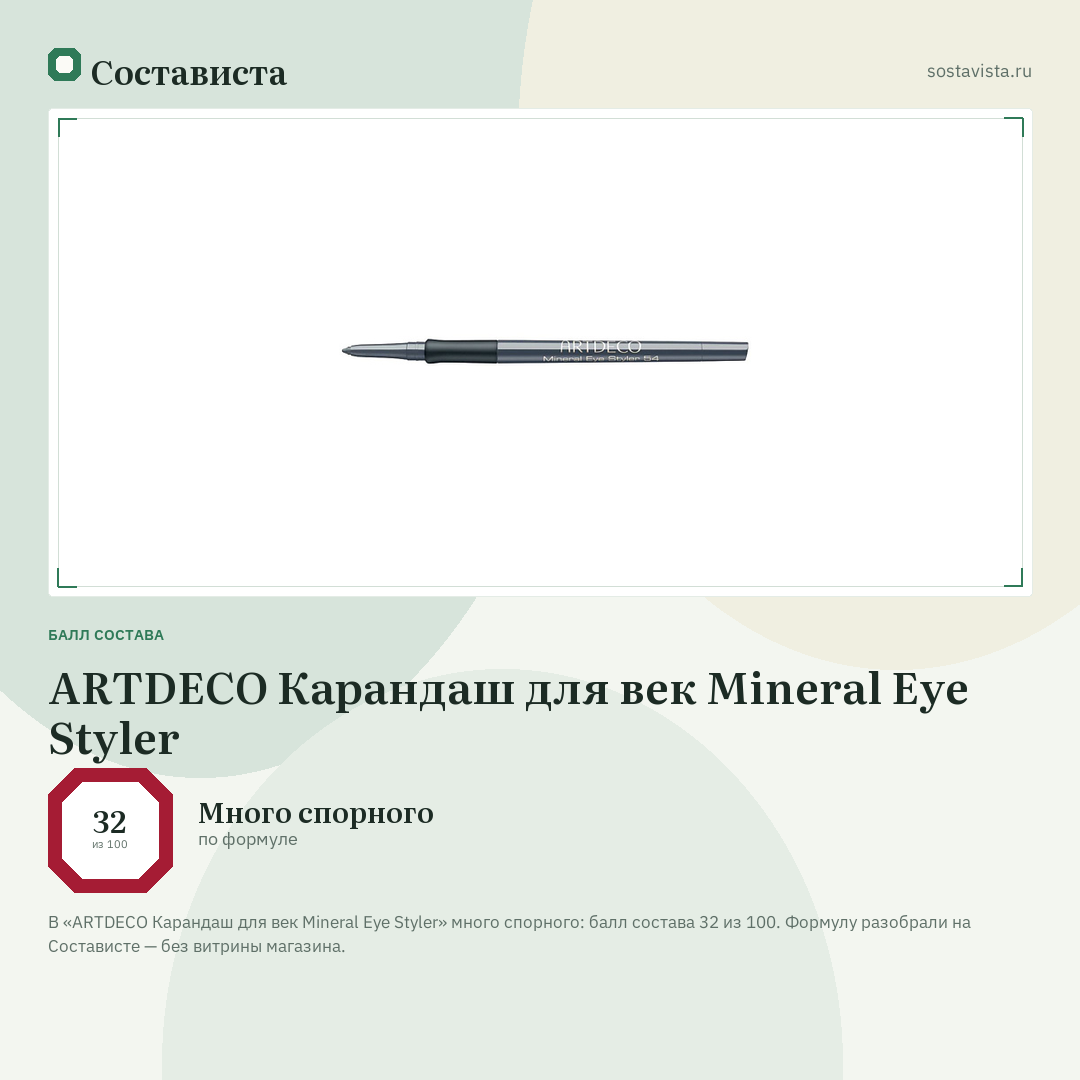 ARTDECO Карандаш для век Mineral Eye Styler: балл состава 32 из 100 — Состависта