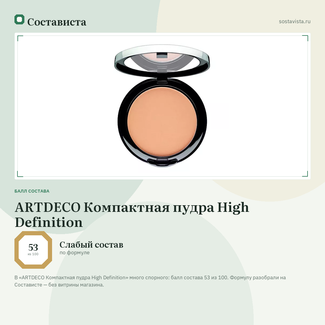 ARTDECO Компактная пудра High Definition: балл состава 53 из 100 — Состависта