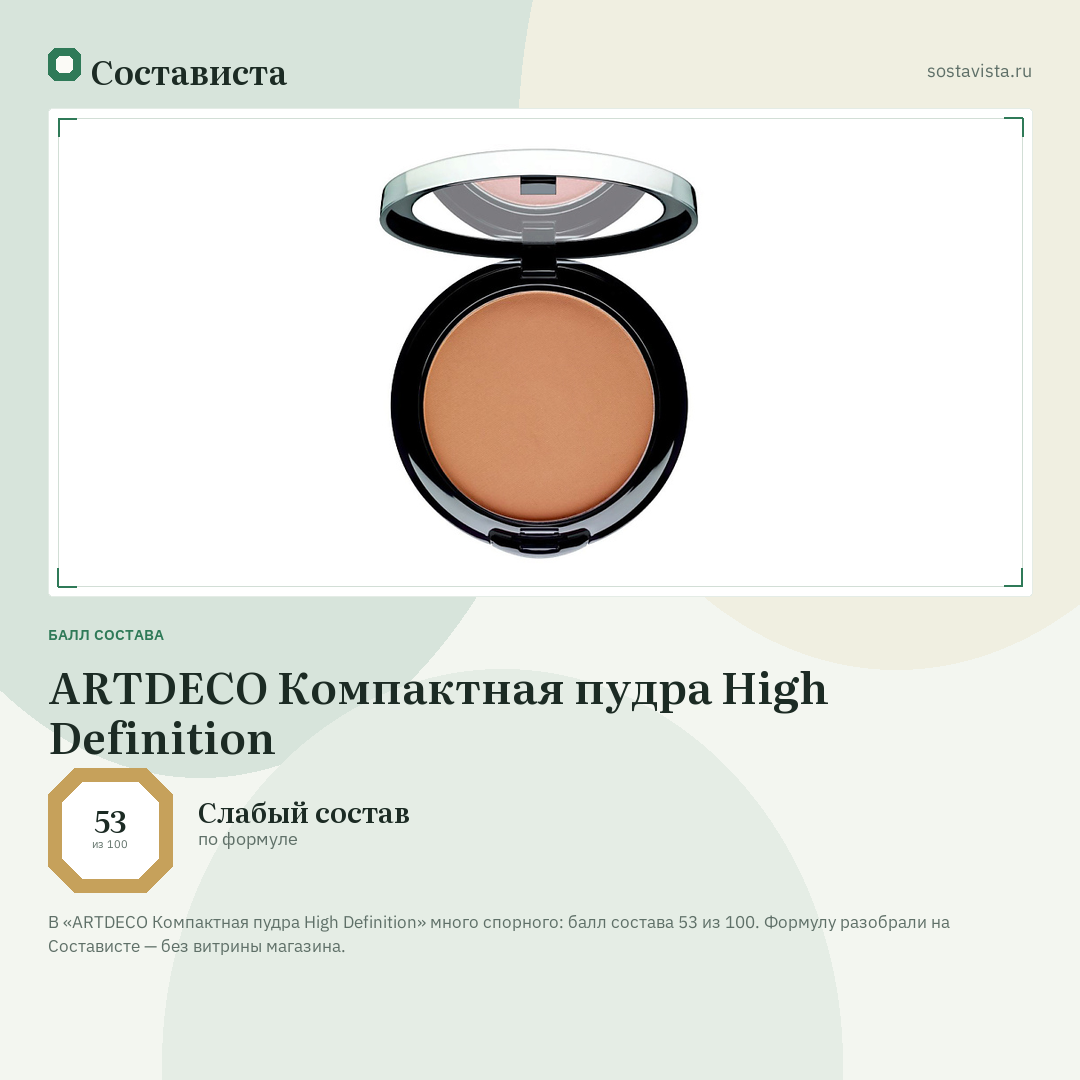 ARTDECO Компактная пудра High Definition: балл состава 53 из 100 — Состависта