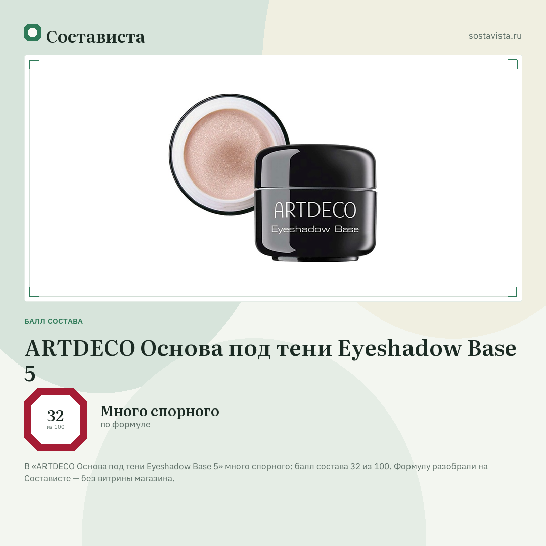 ARTDECO Основа под тени Eyeshadow Base 5: балл состава 32 из 100 — Состависта