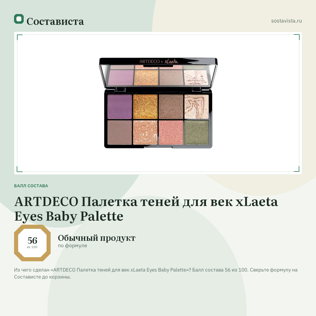 ARTDECO Палетка теней для век xLaeta Eyes Baby Palette: балл состава 56 из 100 — Состависта