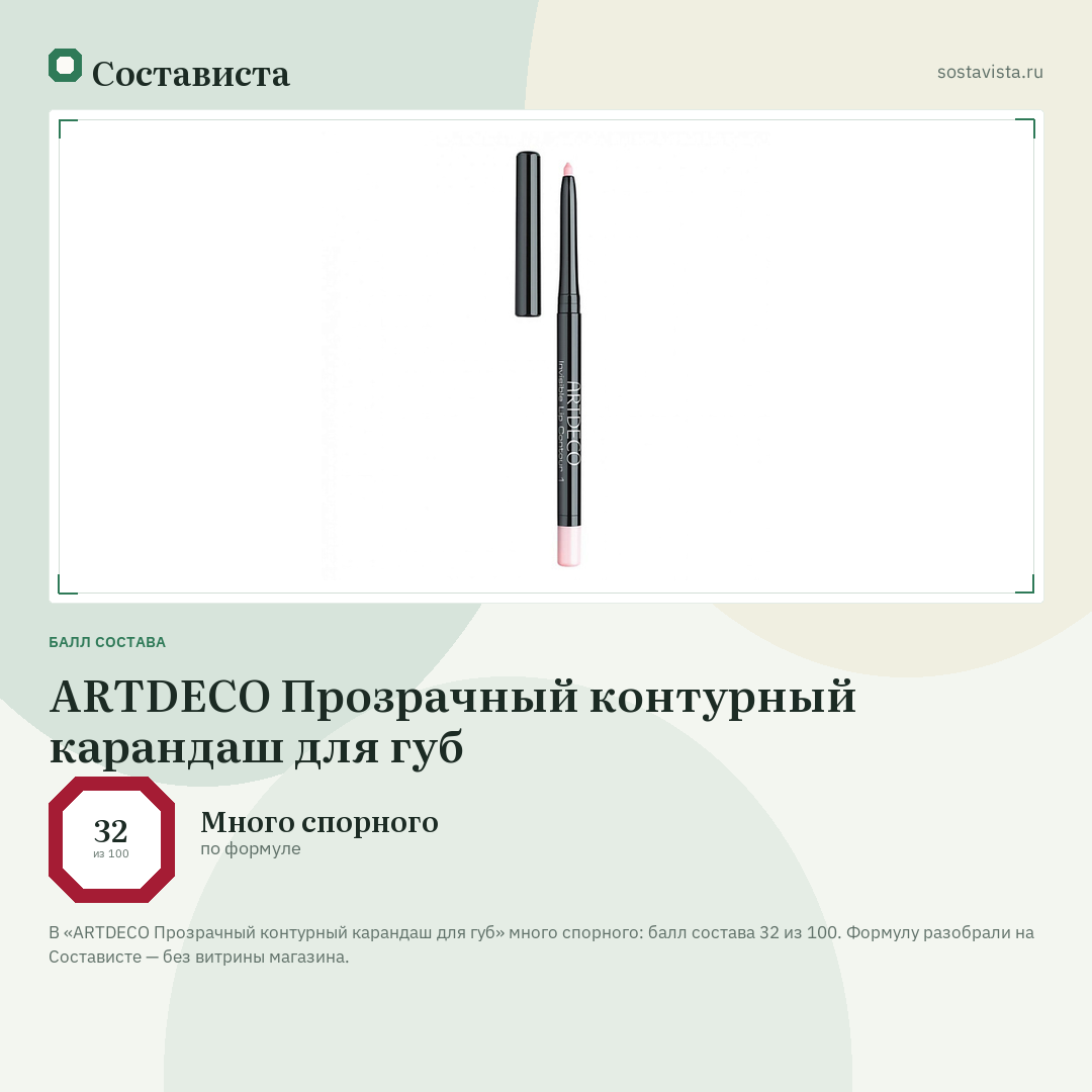 ARTDECO Прозрачный контурный карандаш для губ: балл состава 32 из 100 — Состависта