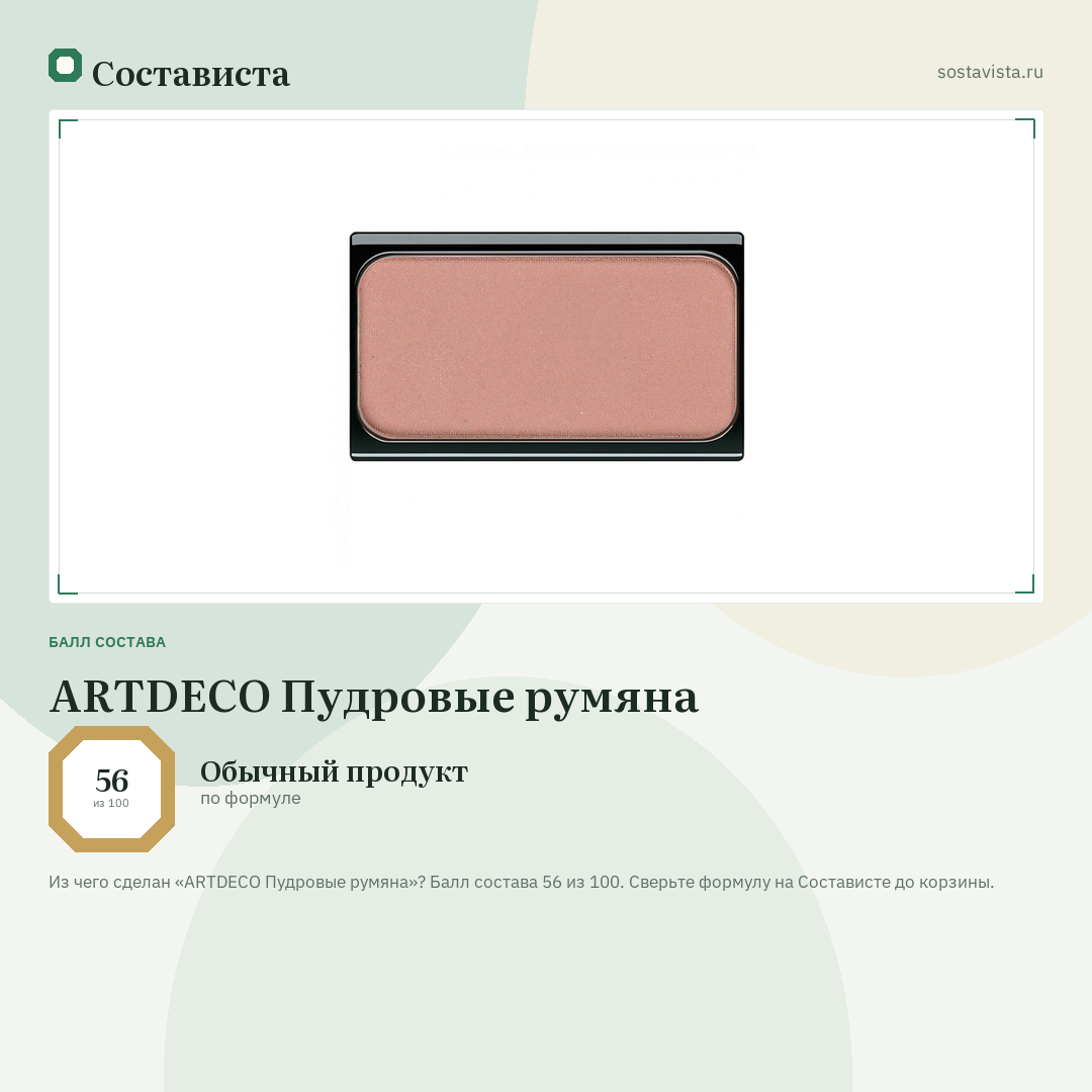 ARTDECO Пудровые румяна: балл состава 56 из 100 — Состависта