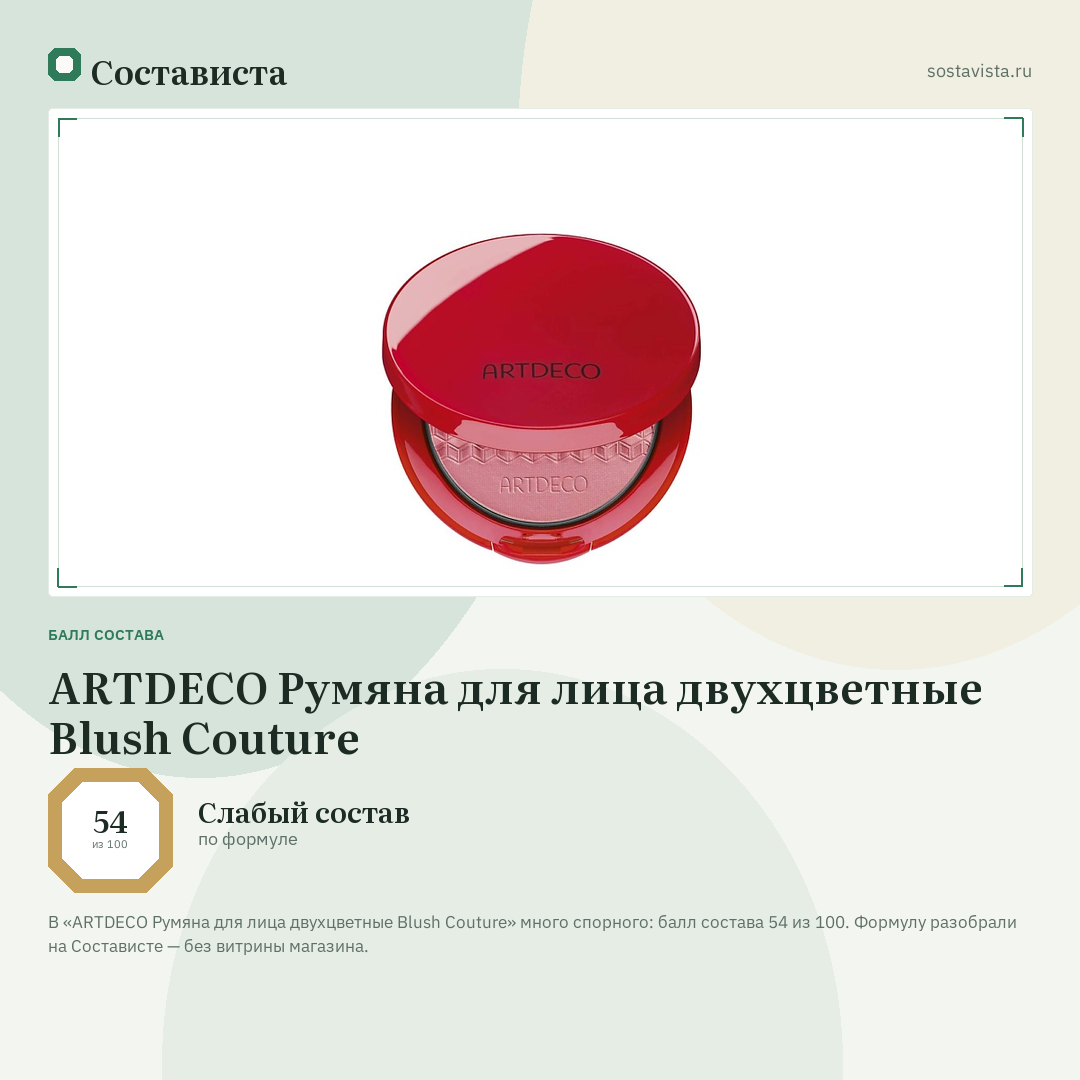 ARTDECO Румяна для лица двухцветные Blush Couture: балл состава 54 из 100 — Состависта