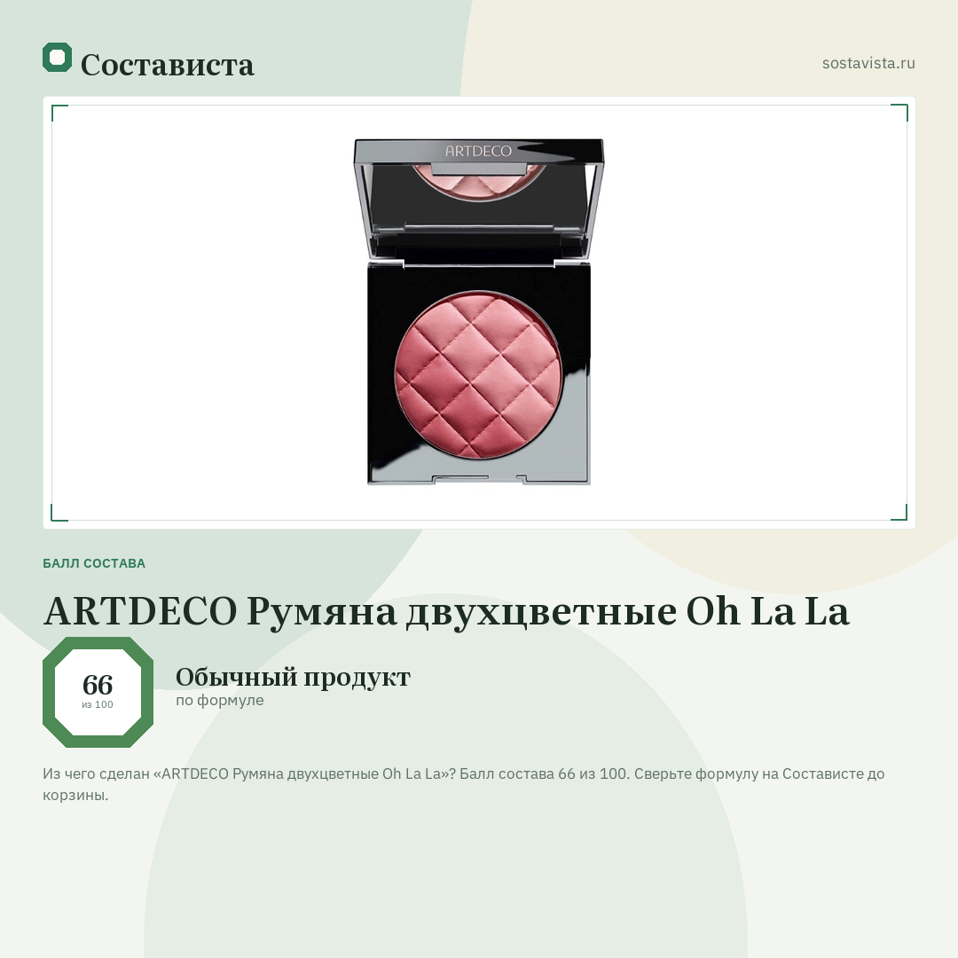 ARTDECO Румяна двухцветные Oh La La: балл состава 66 из 100 — Состависта