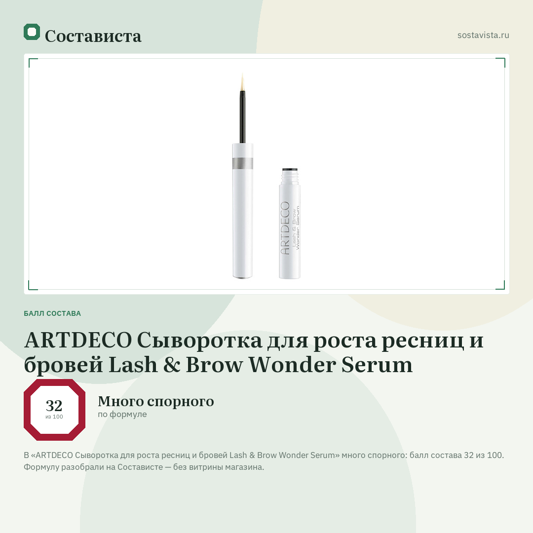ARTDECO Сыворотка для роста ресниц и бровей Lash & Brow Wonder Serum: балл состава 32 из 100 — Состависта