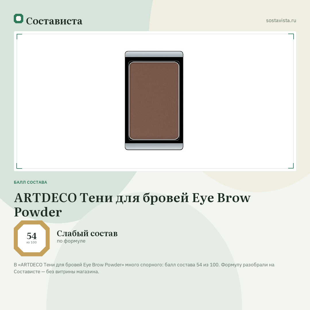 ARTDECO Тени для бровей Eye Brow Powder: балл состава 54 из 100 — Состависта