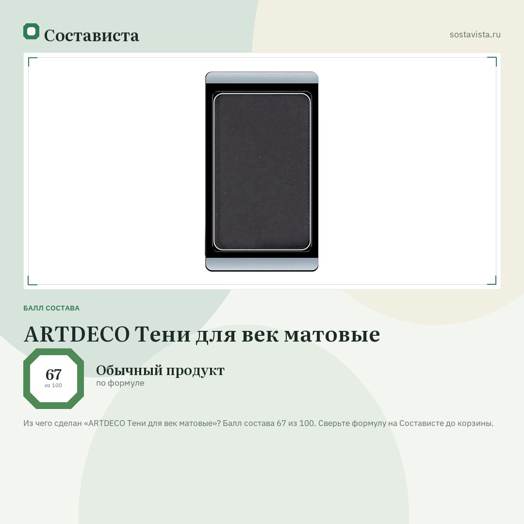 ARTDECO Тени для век матовые: балл состава 67 из 100 — Состависта