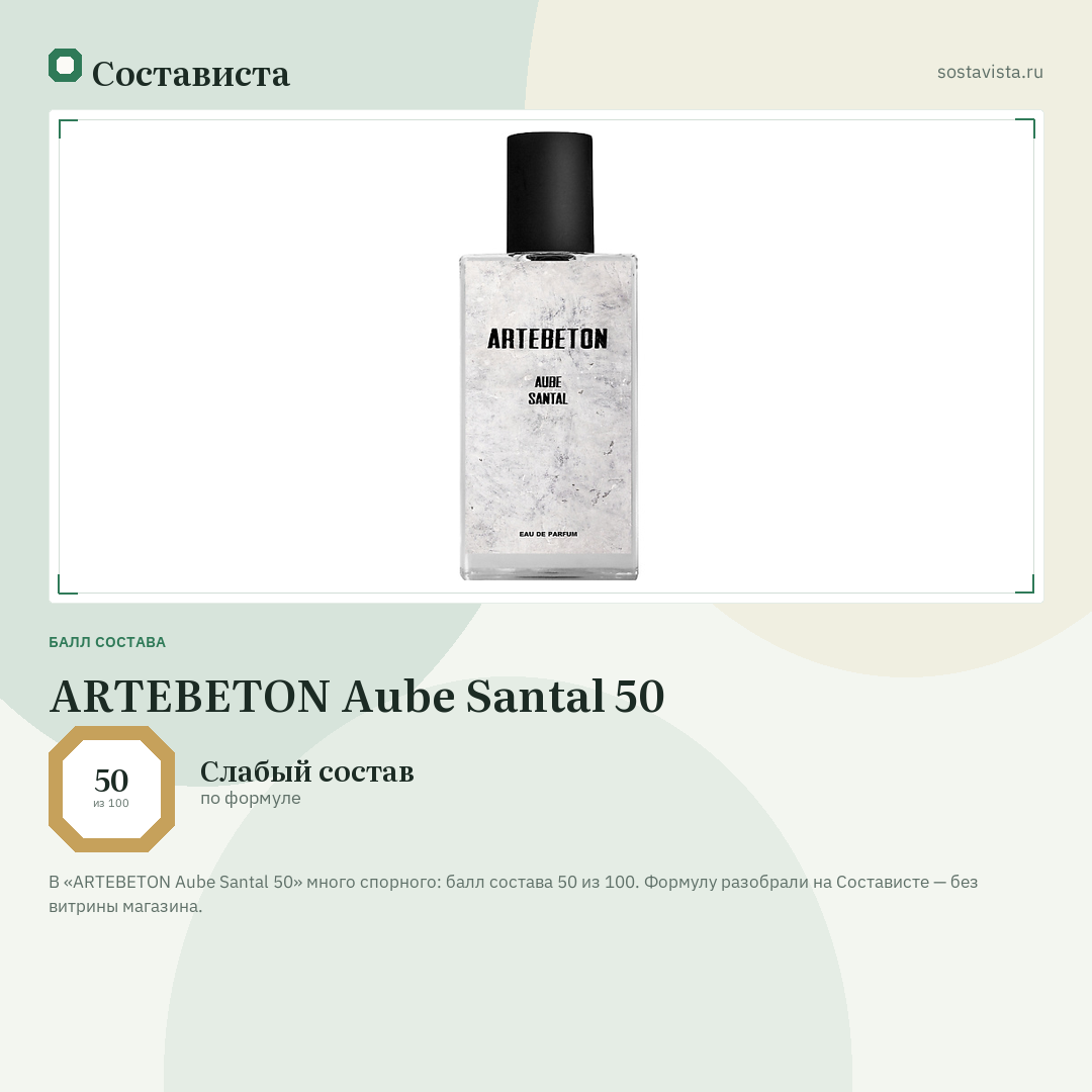 ARTEBETON Aube Santal 50: балл состава 50 из 100 — Состависта