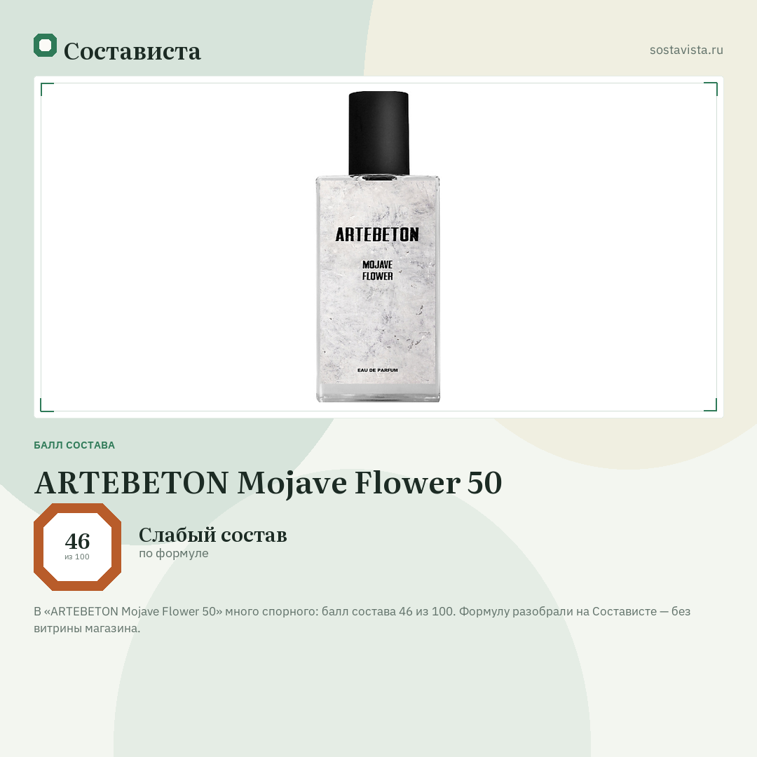 ARTEBETON Mojave Flower 50: балл состава 46 из 100 — Состависта