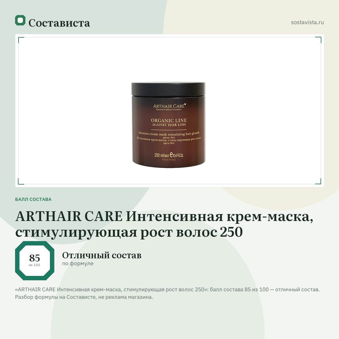 ARTHAIR CARE Интенсивная крем-маска, стимулирующая рост волос 250: балл состава 85 из 100 — Состависта