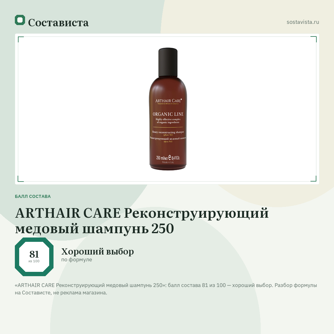 ARTHAIR CARE Реконструирующий медовый шампунь 250: балл состава 81 из 100 — Состависта
