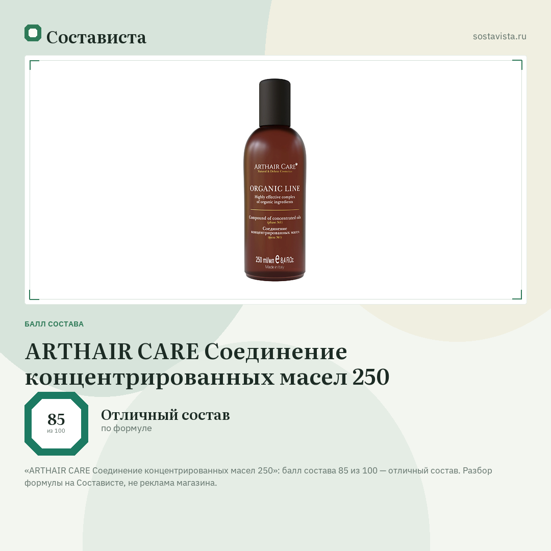 ARTHAIR CARE Соединение концентрированных масел 250: балл состава 85 из 100 — Состависта