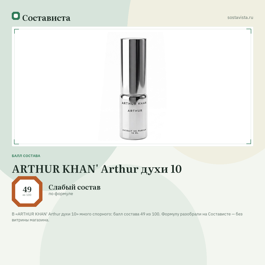 ARTHUR KHAN' Arthur духи 10: балл состава 49 из 100 — Состависта