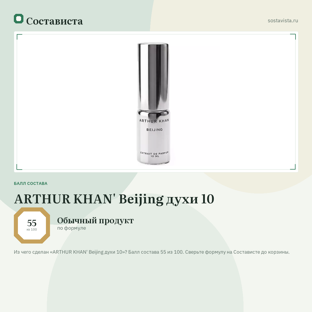 ARTHUR KHAN' Beijing духи 10: балл состава 55 из 100 — Состависта