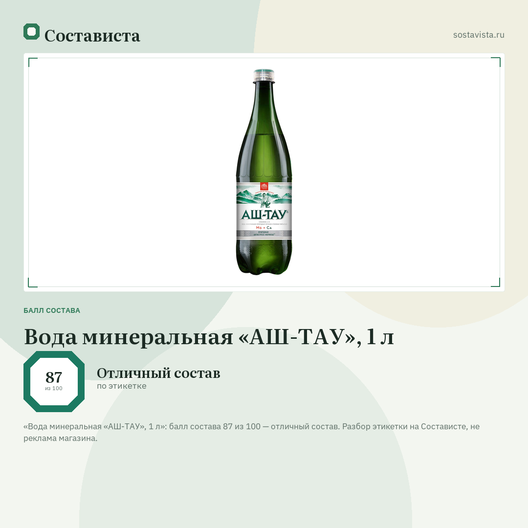 Вода минеральная «АШ-ТАУ», 1 л: балл состава 87 из 100 — Состависта