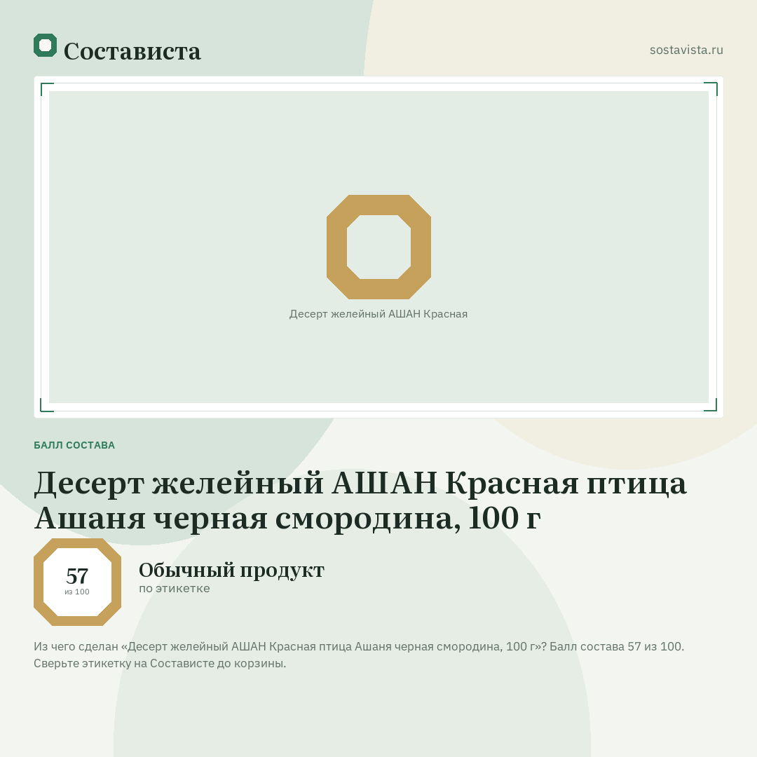 Десерт желейный АШАН Красная птица Ашаня черная смородина, 100 г: балл состава 57 из 100 — Состависта