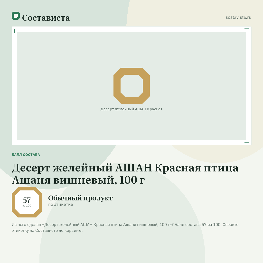 Десерт желейный АШАН Красная птица Ашаня вишневый, 100 г: балл состава 57 из 100 — Состависта