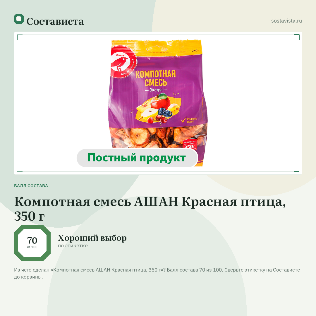 Компотная смесь АШАН Красная птица, 350 г: балл состава 70 из 100 — Состависта