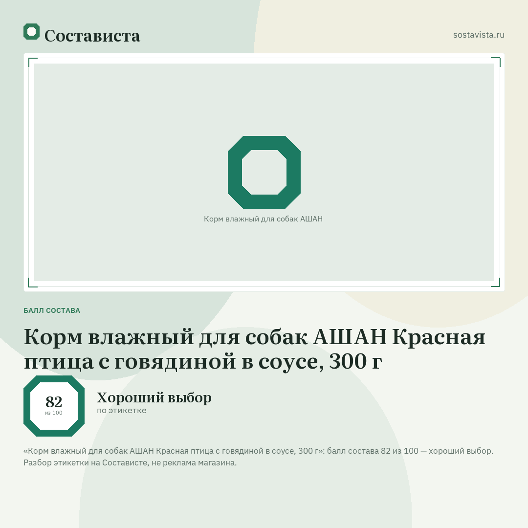 Корм влажный для собак АШАН Красная птица с говядиной в соусе, 300 г: балл состава 82 из 100 — Состависта