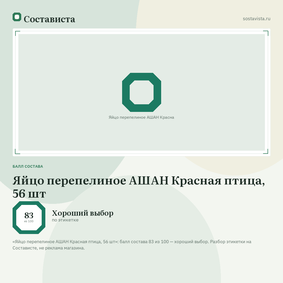 Яйцо перепелиное АШАН Красная птица, 56 шт: балл состава 83 из 100 — Состависта