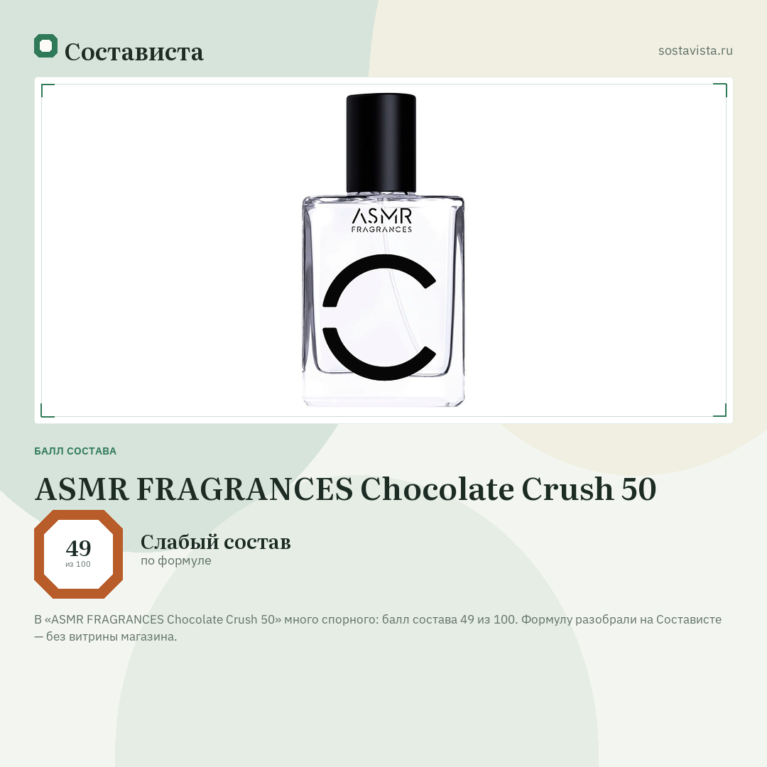 ASMR FRAGRANCES Chocolate Crush 50: балл состава 49 из 100 — Состависта