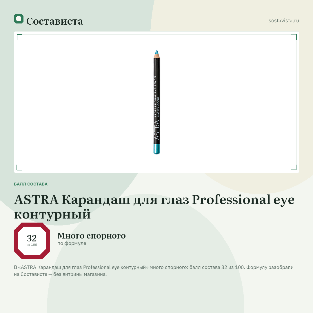 ASTRA Карандаш для глаз Professional eye контурный: балл состава 32 из 100 — Состависта