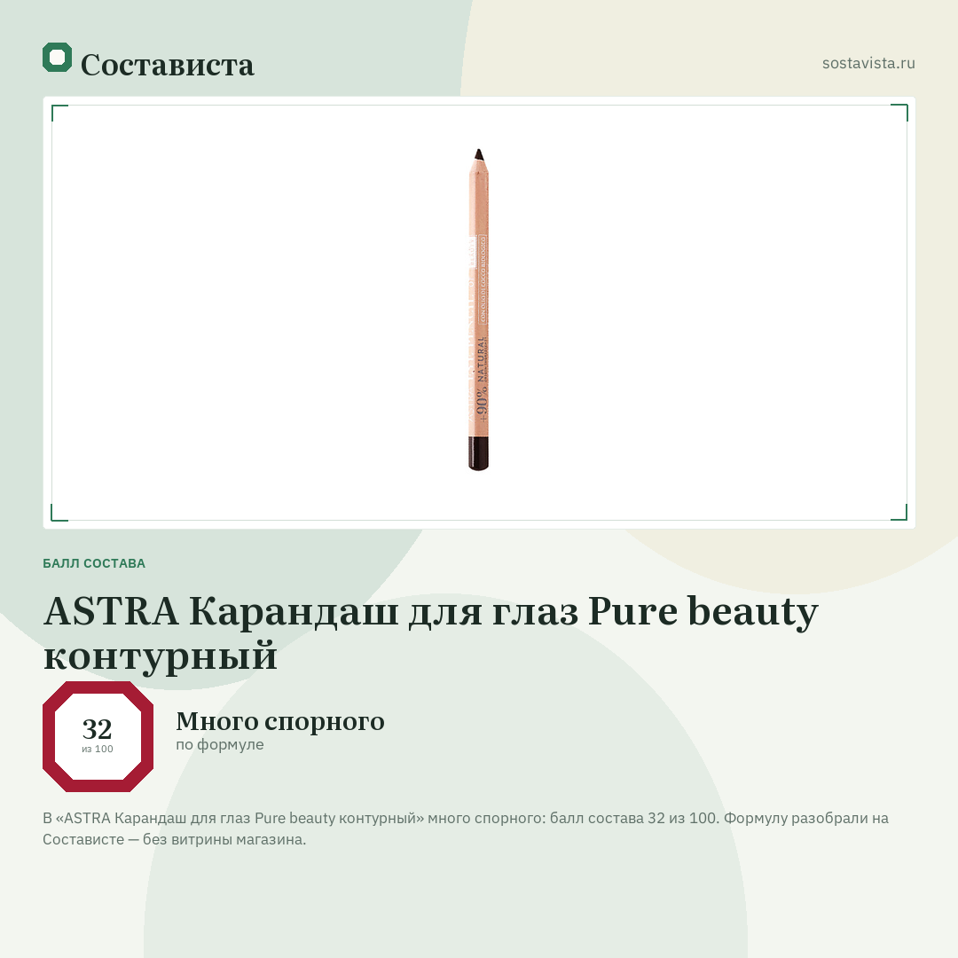 ASTRA Карандаш для глаз Pure beauty контурный: балл состава 32 из 100 — Состависта
