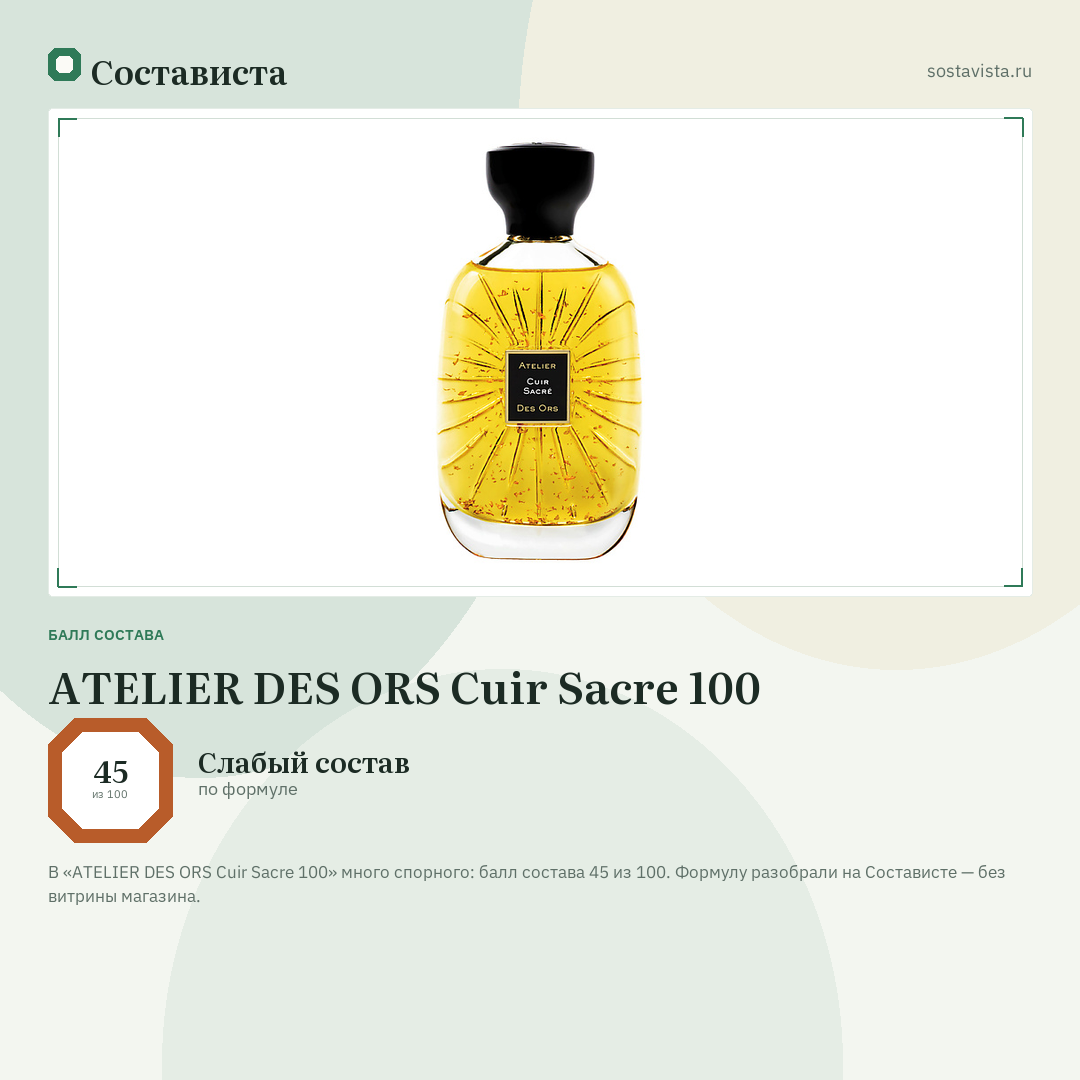 ATELIER DES ORS Cuir Sacre 100: балл состава 45 из 100 — Состависта