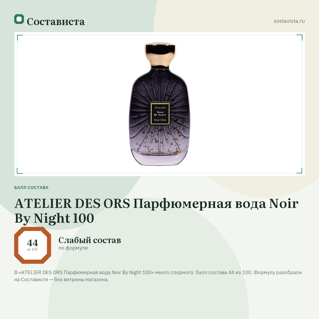 ATELIER DES ORS Парфюмерная вода Noir By Night 100: балл состава 44 из 100 — Состависта