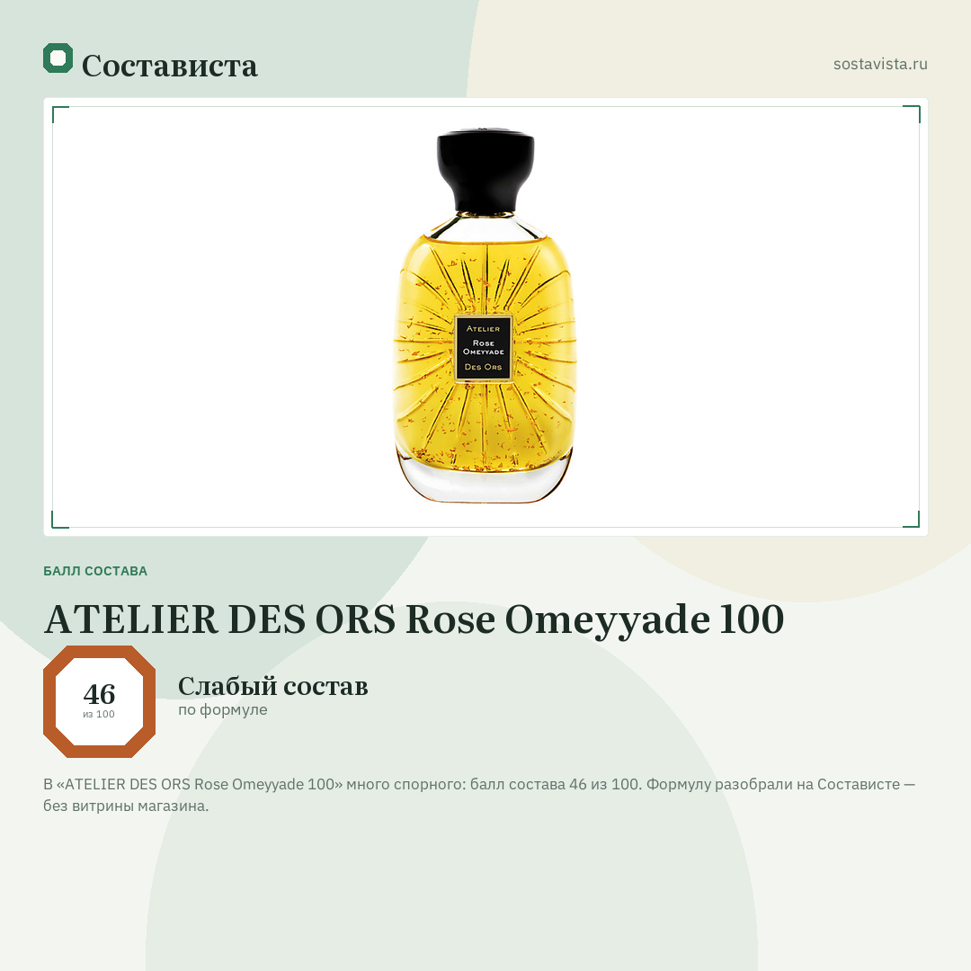 ATELIER DES ORS Rose Omeyyade 100: балл состава 46 из 100 — Состависта