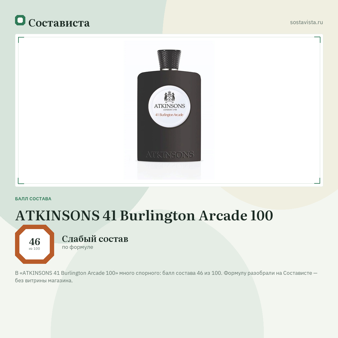 ATKINSONS 41 Burlington Arcade 100: балл состава 46 из 100 — Состависта