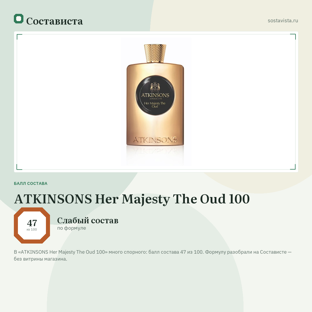 ATKINSONS Her Majesty The Oud 100: балл состава 47 из 100 — Состависта