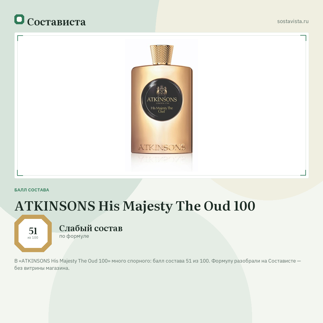 ATKINSONS His Majesty The Oud 100: балл состава 51 из 100 — Состависта