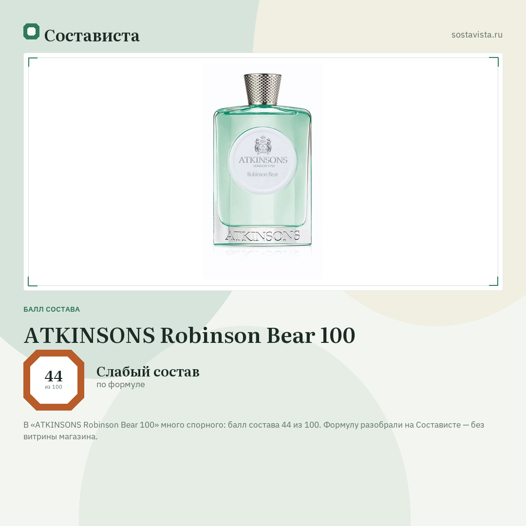 ATKINSONS Robinson Bear 100: балл состава 44 из 100 — Состависта