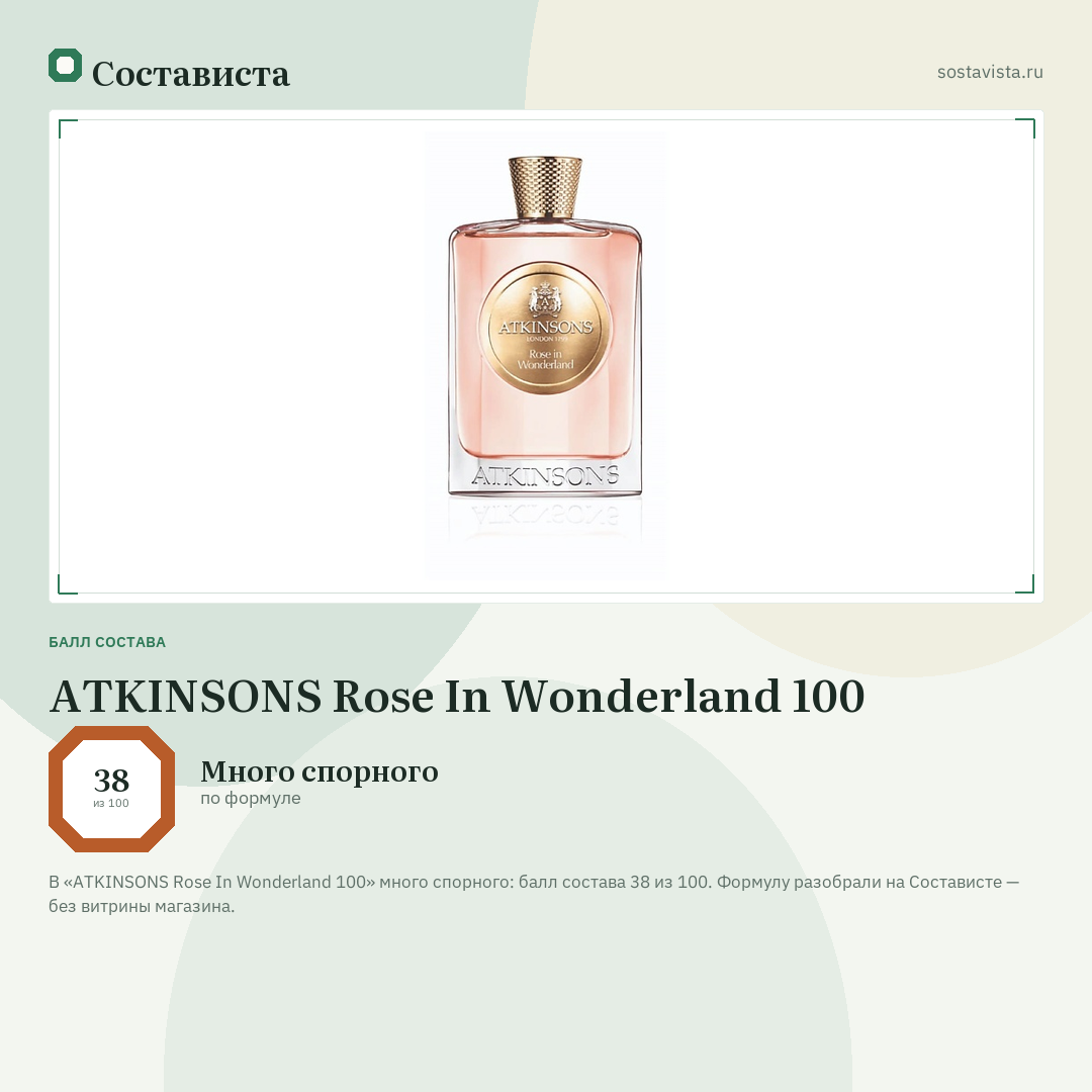 ATKINSONS Rose In Wonderland 100: балл состава 38 из 100 — Состависта