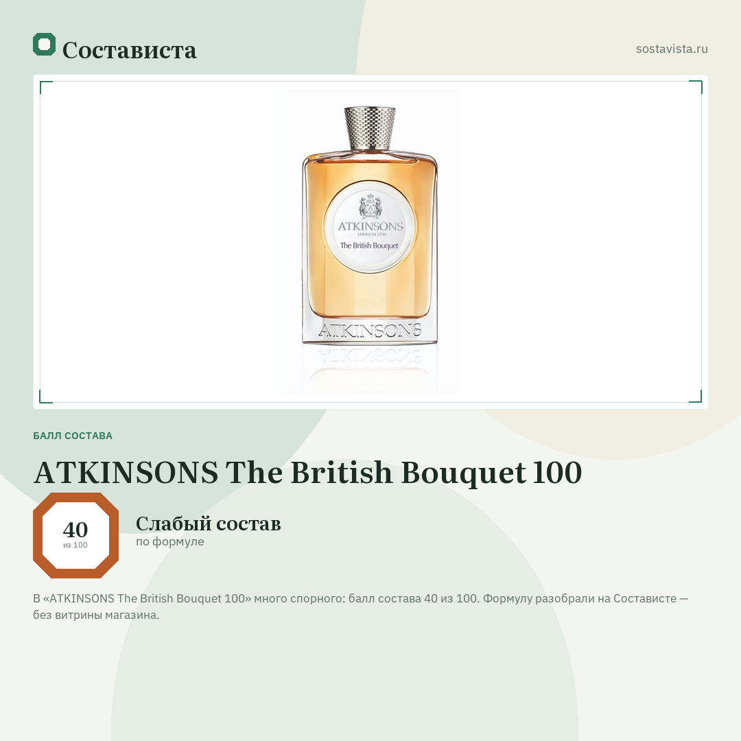 ATKINSONS The British Bouquet 100: балл состава 40 из 100 — Состависта