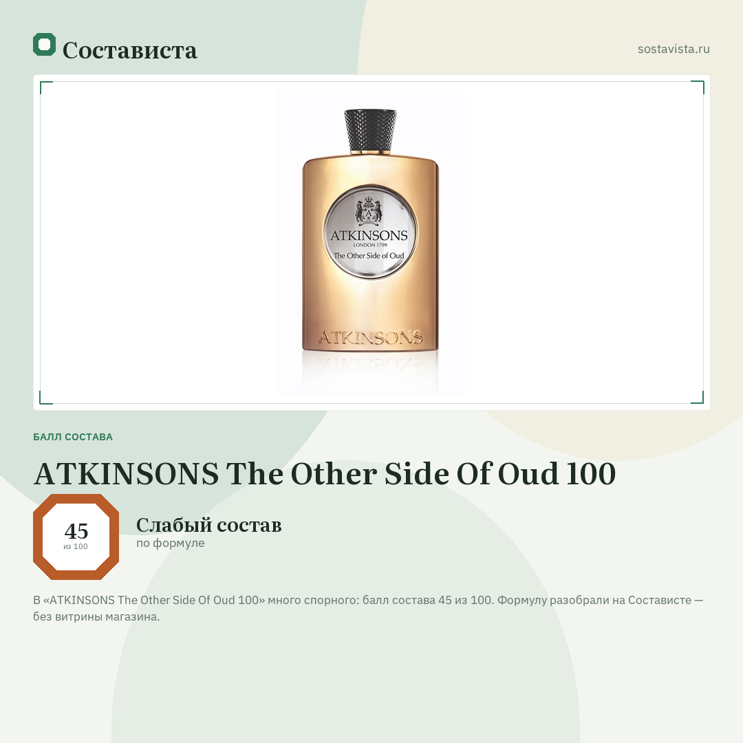 ATKINSONS The Other Side Of Oud 100: балл состава 45 из 100 — Состависта