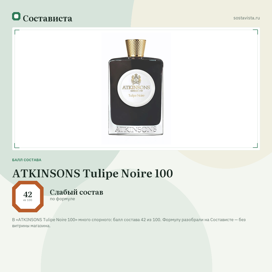 ATKINSONS Tulipe Noire 100: балл состава 42 из 100 — Состависта